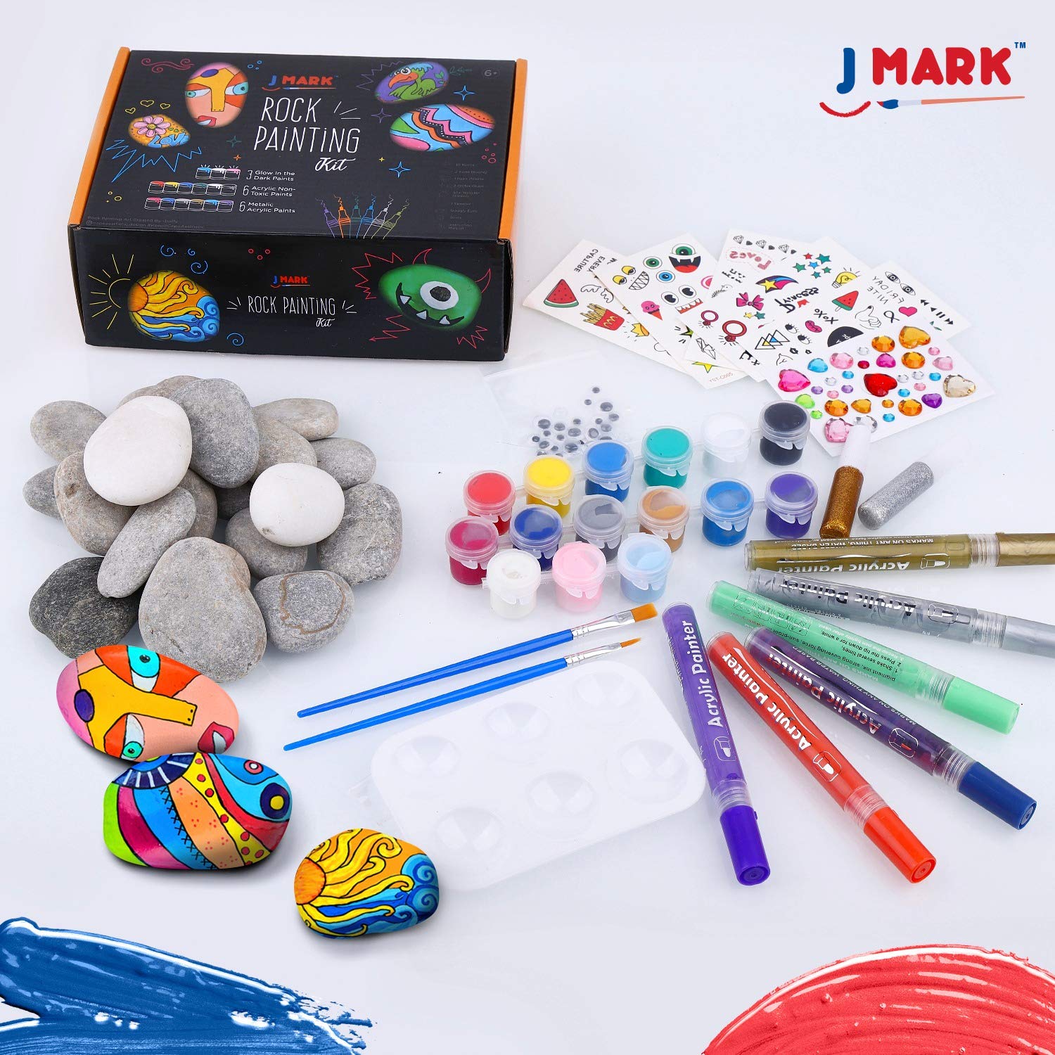 J MARK Premium Rock Painting Kit - Acrylic Paint Pens for Rock Painting, Glow in The Dark and More J MARK