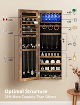 Nicetree 6 LEDs Mirror Jewelry Cabinet with 3 Improvements, 4.2" D Door/Wall Mounted Jewelry Armoire with Full Length Mirror, Larger Capacity, Nicetree