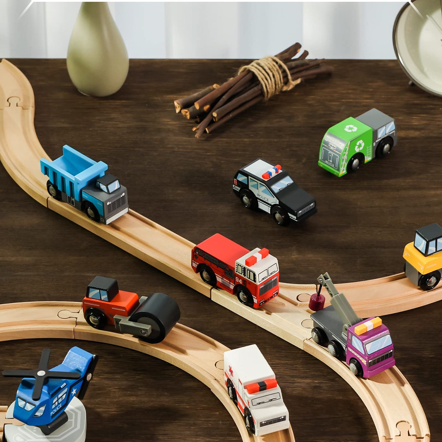 SainSmart Jr. Wooden Train Set Accessories Toy Cars (10 PCS), Compatible with All Major Brands, Gift for Toddlers and Kids Aged 3+ SainSmart Jr.