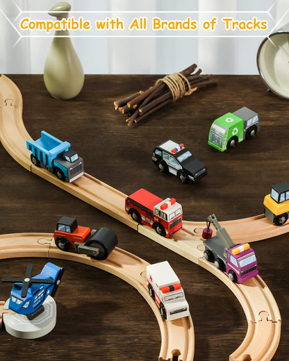 SainSmart Jr. Wooden Train Set Accessories Toy Cars (10 PCS), Compatible with All Major Brands, Gift for Toddlers and Kids Aged 3+ - WoodArtSupply