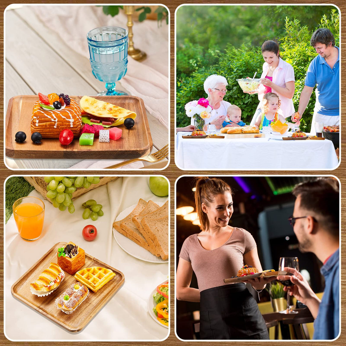 Didaey 6 Pcs Acacia Wood Square Plates 10" Wooden Plates Serving Trays for Meal Dishes Snack Dessert Easy Cleaning and Lightweight Didaey