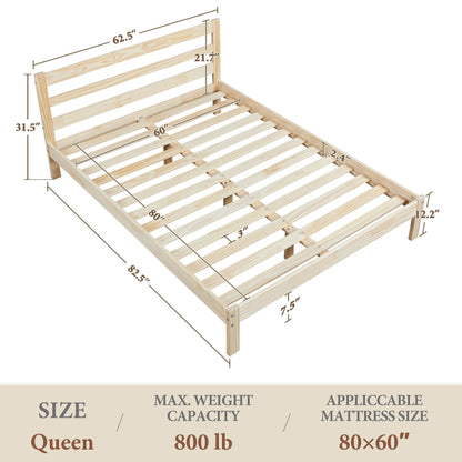 Yaheetech Queen Bed Frame Solid Pine Wood Platform Bed with Paneled Headboard, Wicklow Style/Wooden Slats Support/Noise-Free/7.5 inch Space