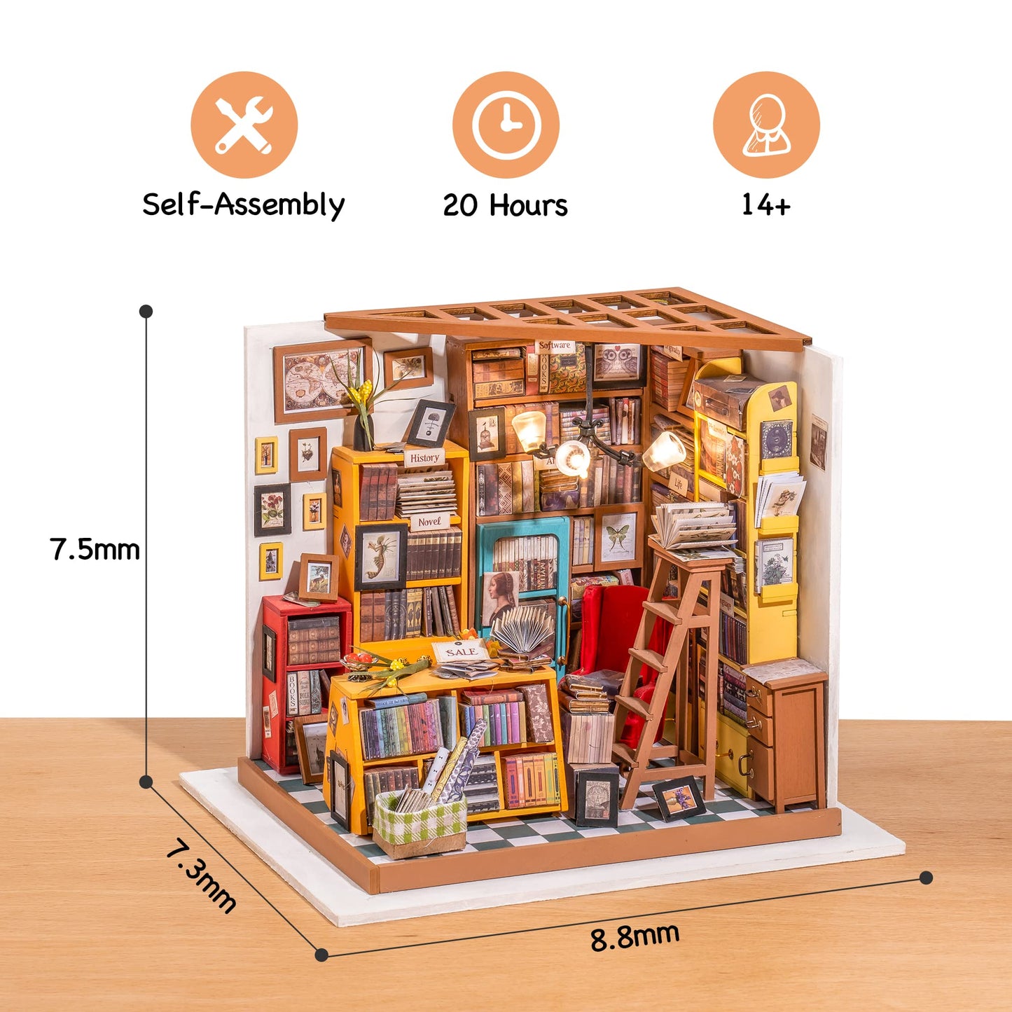 ROBOTIME Dollhouse Kit Miniature DIY Library House Kits Best Birthday Gifts for Teens