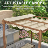 PURPLE LEAF 10' x 10' Outdoor Retractable Pergola with Sun Shade Canopy Patio Metal Shelter for Garden Porch Beach Pavilion Natural Wood Grain Frame PURPLE LEAF
