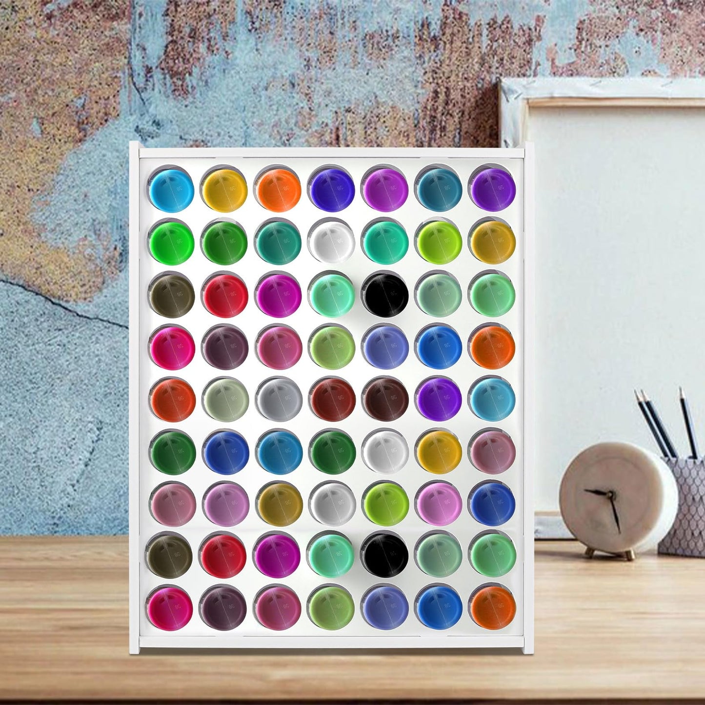 YUIONNAY Craft Paint Storage-Paint Rack Organizer with 63 Holes for Miniature Paint Set - Wall-Mounted Craft Paint Storage Rack - 2oz Craft Paint - WoodArtSupply