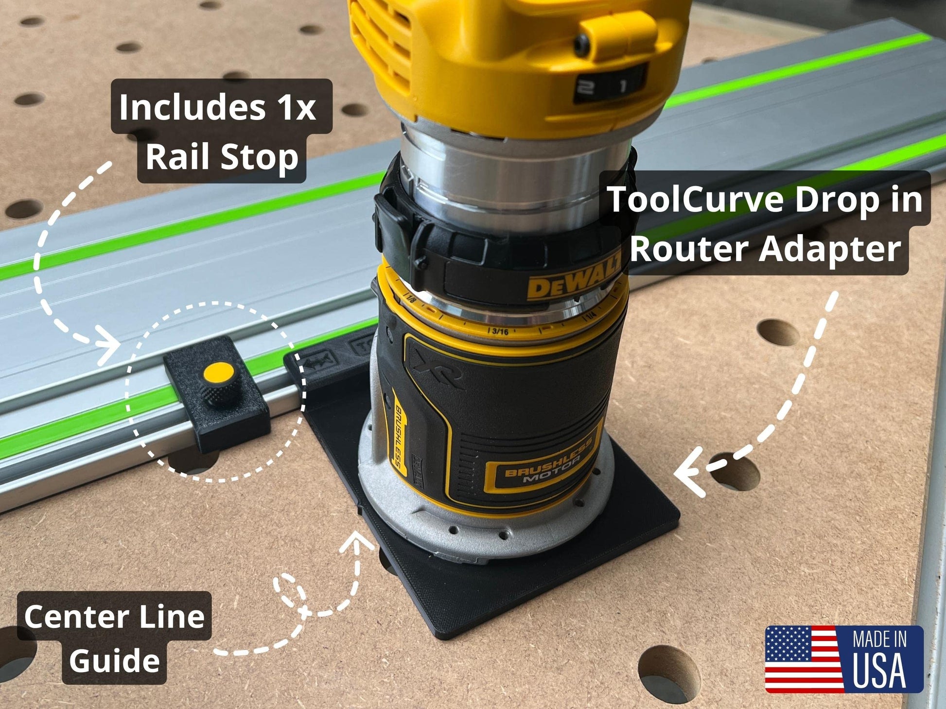 ToolCurve's Guide Rail Adapter Compatible with Dewalt Router - Made in USA - WoodArtSupply