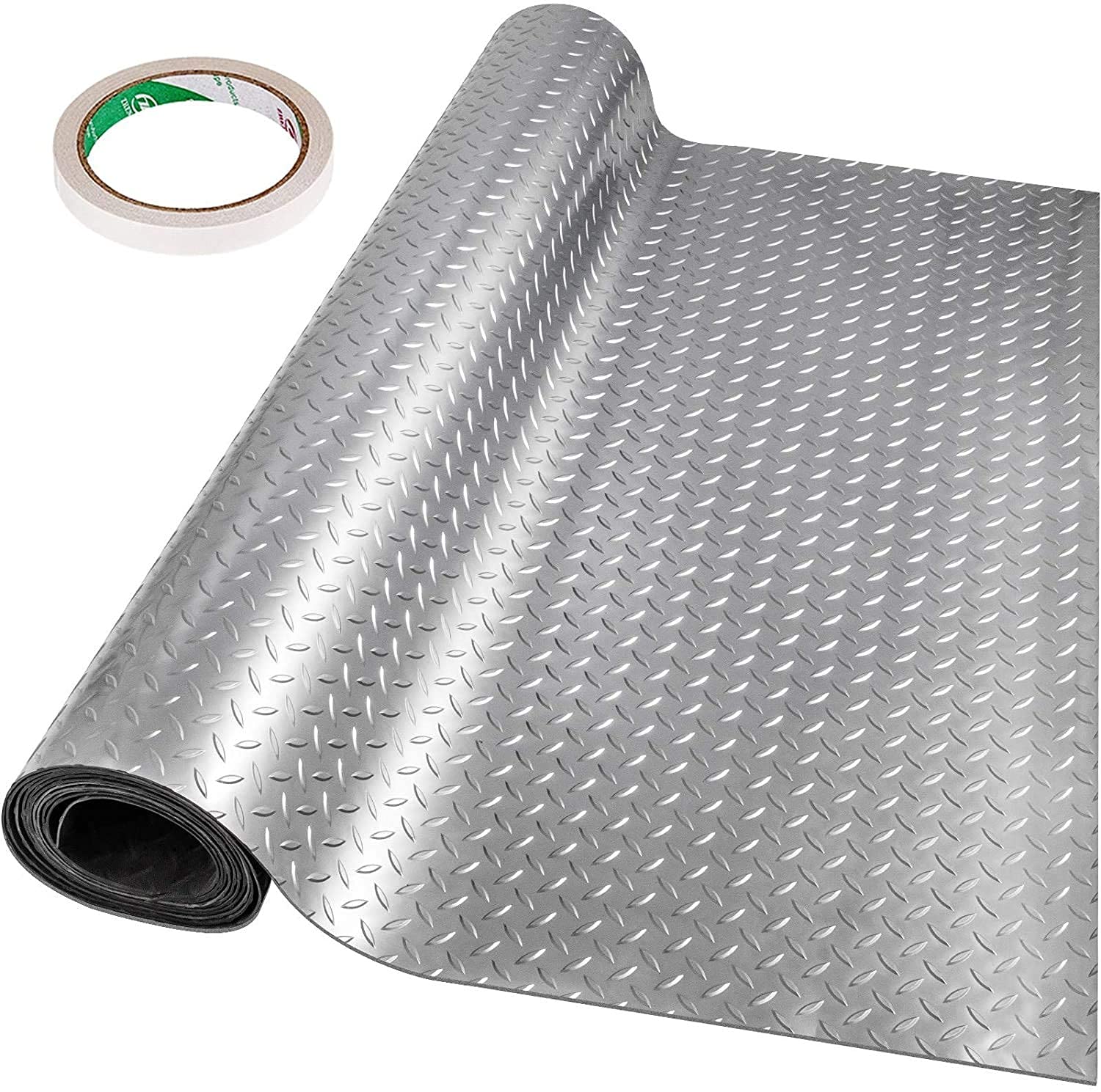 Happybuy Garage Floor Mat 3.9x6.56ft Vinyl Garage Flooring Roll Anti-Slide Diamond Texture Silver Garage Mats for Under Car 25.6sqft Covering Space - WoodArtSupply