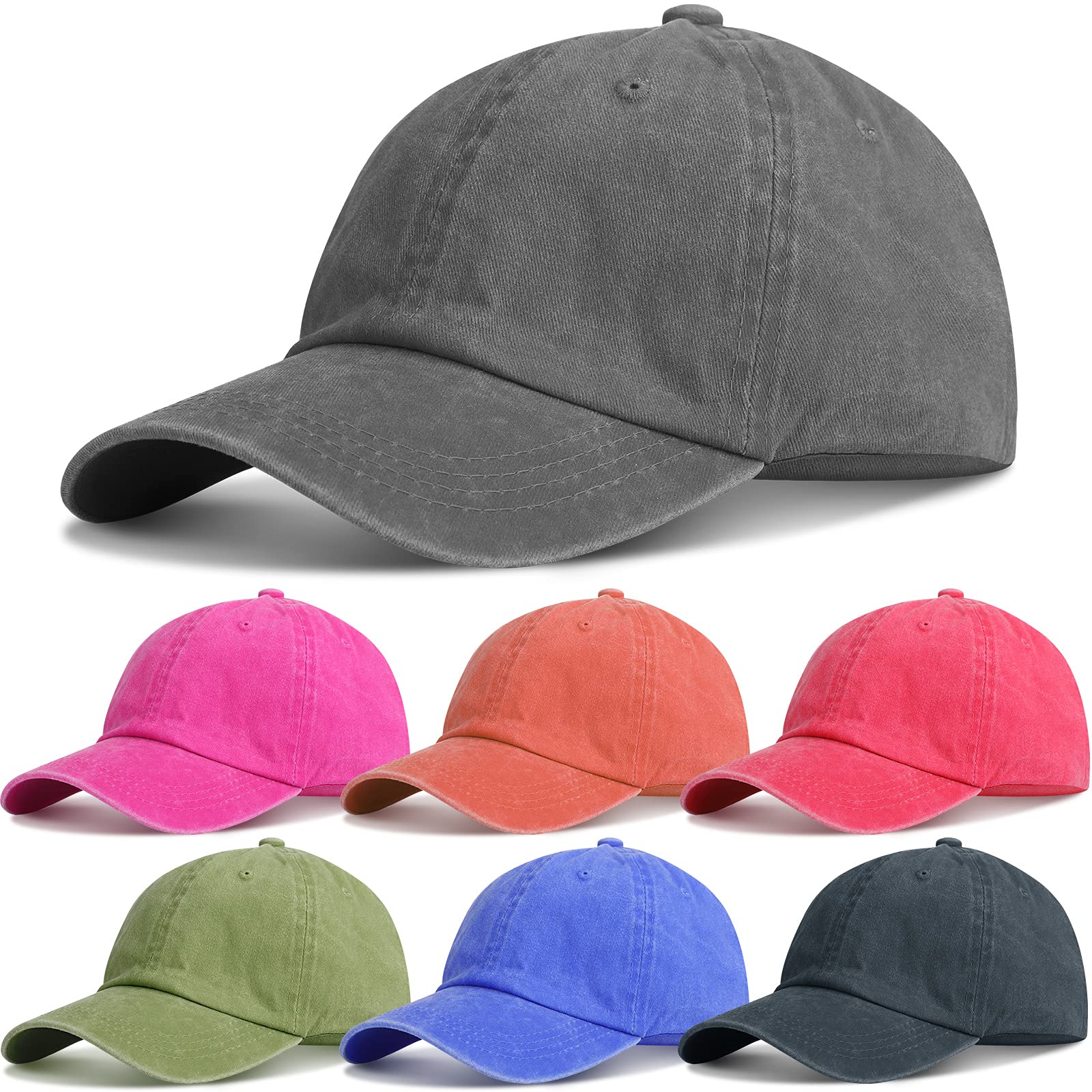 7 Pieces Unisex Vintage Washed Distressed Baseball Hat Baseball Cap Twill Adjustable Dad Hat (Khaki, Gray, Rose Red, Navy Blue, Sky Blue, Orange, - WoodArtSupply