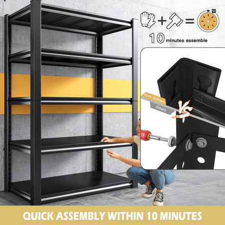 REIBII Garage Shelving Heavy Duty Garage Storage Shelves Load 2000Lbs, Wide Heavy Duty Shelving, Adjustable 5-Tier Metal Shelving for Garage,Large REIBII