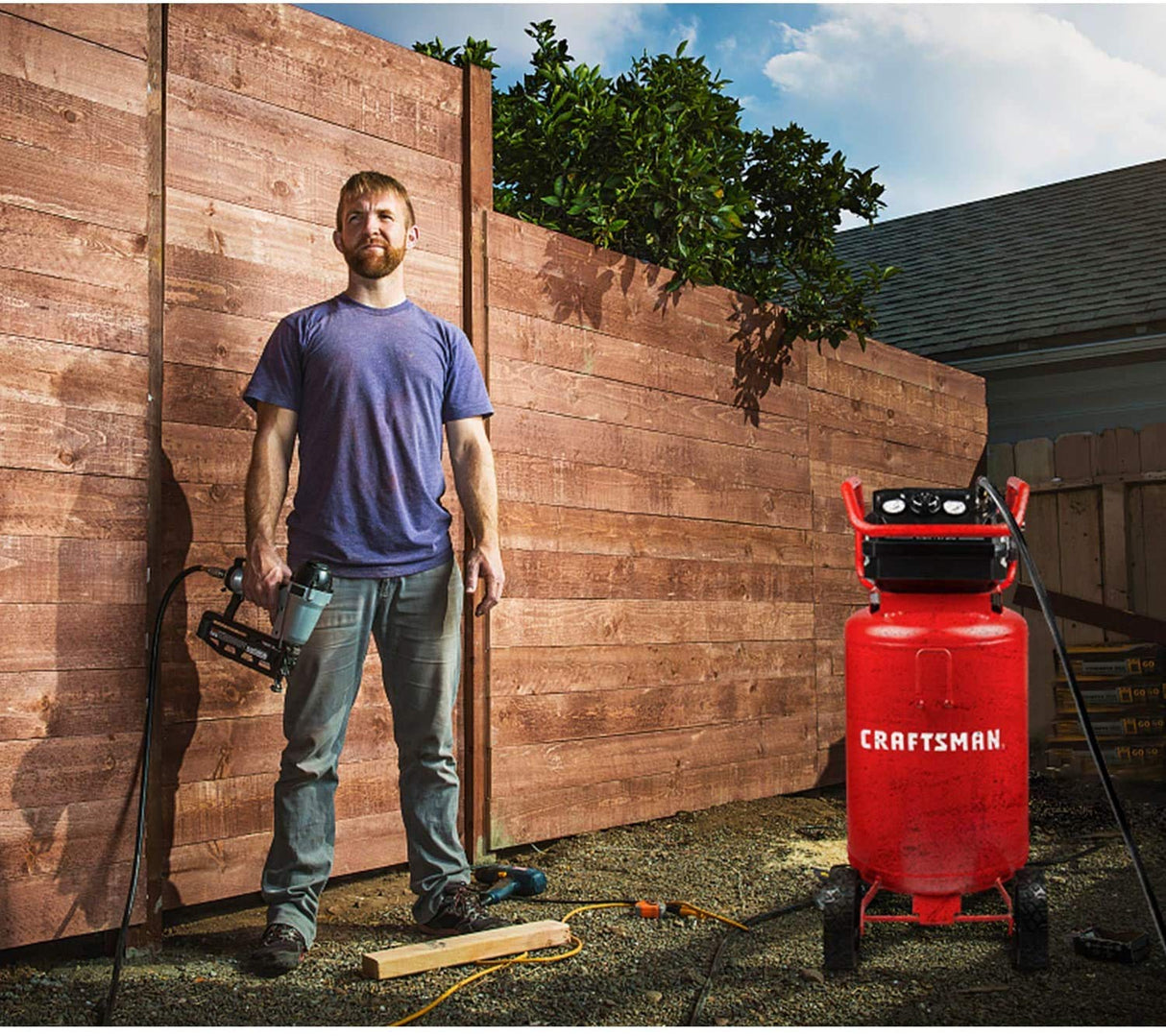 Craftsman Air Compressor, 20 Gallon Oil-Free 1.8 HP Max 175 PSI Pressure Two Quick Couplers Big Capacity, Red- CMXECXA0232043 Craftsman