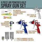 TCP Global Brand HVLP Spray Gun Set - 3 Sprayguns with Cups, Air Regulator & Maintenance Kit for All Auto Paint, Primer, Topcoat & Touch-Up, One Year TCP Global