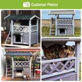 Cat House with Door for Feral Cats, Rainproof Outside Kitty House, 2 Story Wooden Kitten Condo with Stairs (AIR09-BS) GUTINNEEN