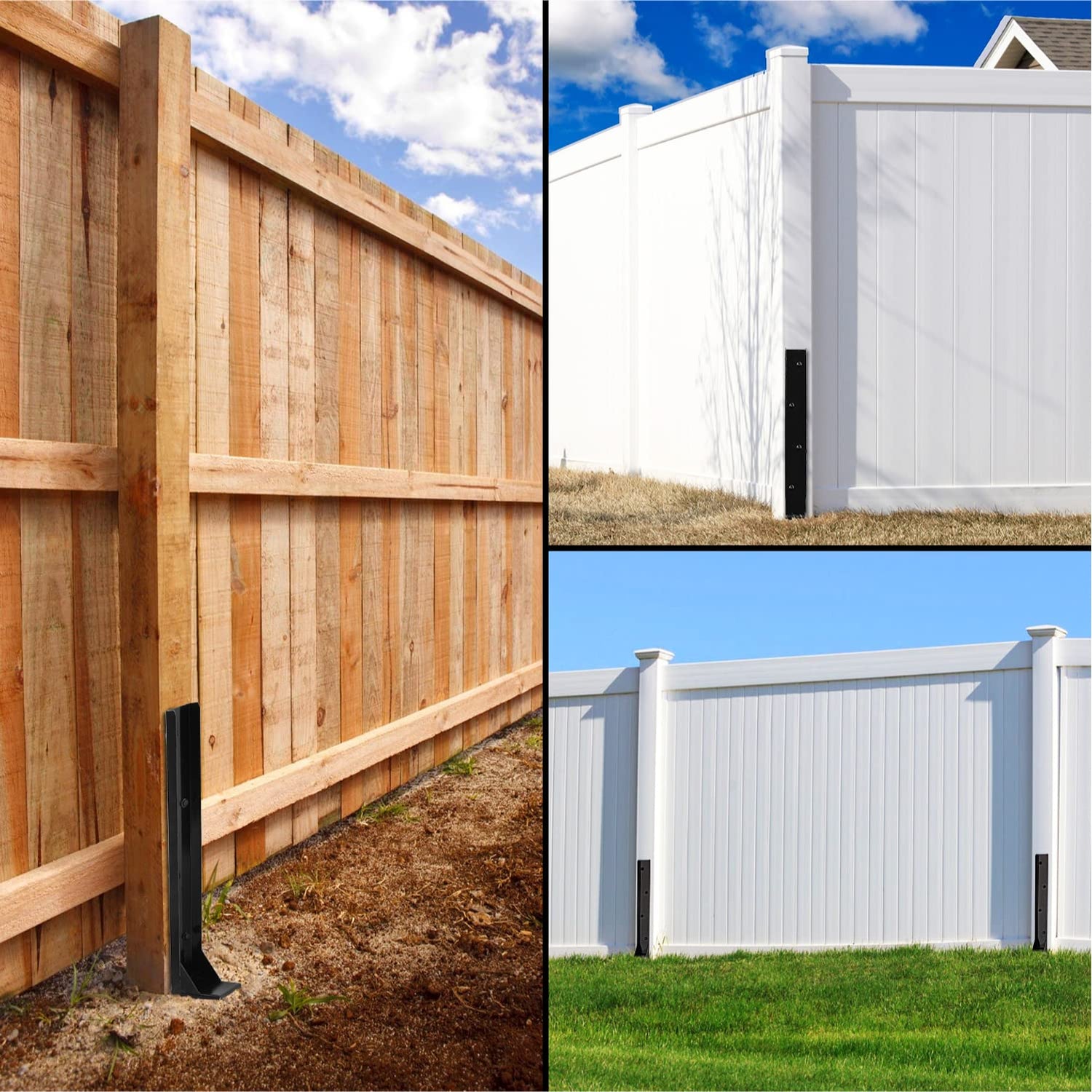 WIMART Fence Post Repair Kit, Heavy Duty Steel Fence Post Anchor Ground Spike for Repair Tilted, Broken Wood Fence Post (Black - Set 1) WIMART