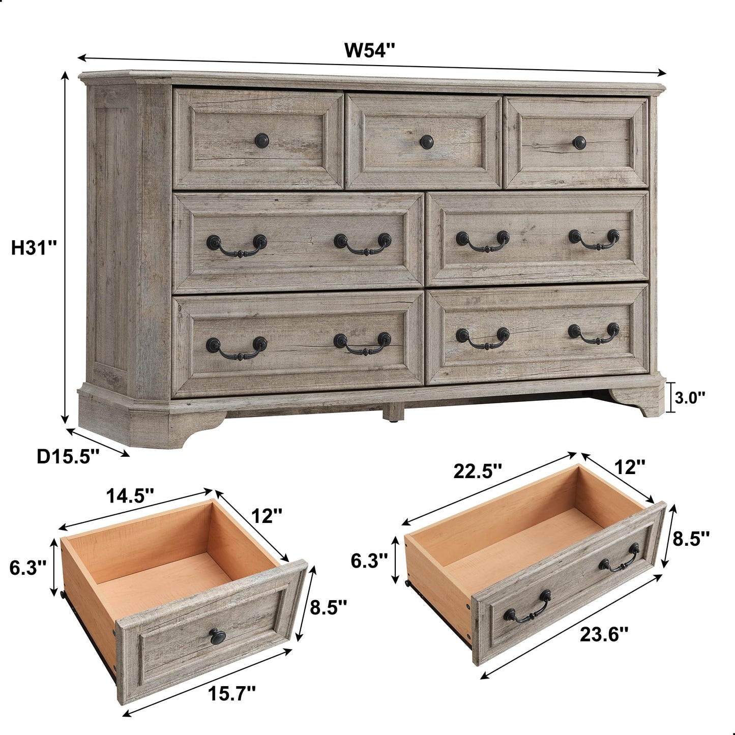 T4TREAM Farmhouse 7 Drawers Dresser Chests for Bedroom, Wood Rustic Tall Chest of Drawers, Dressers Organizer for Bedroom, Living Room, Hallway,