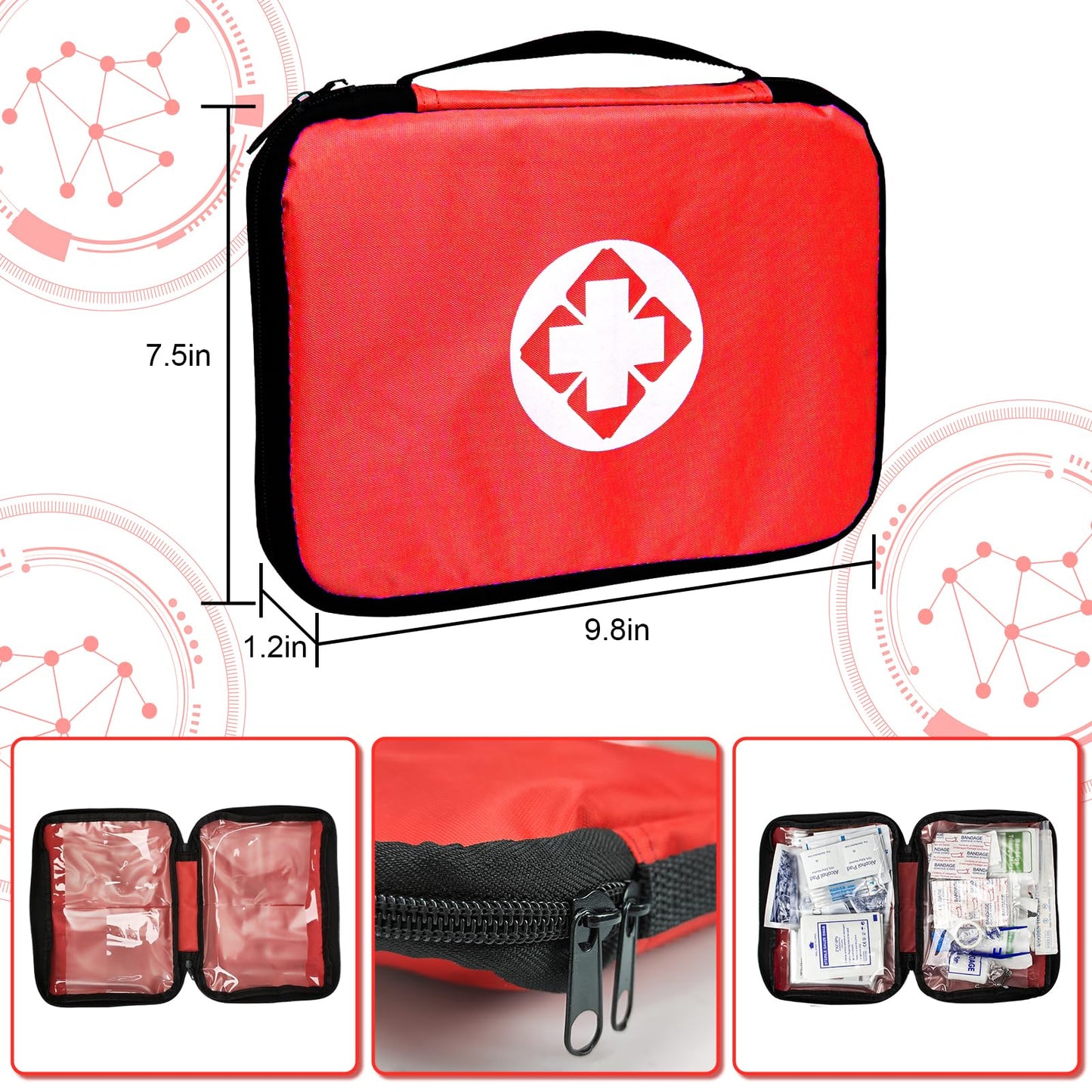 Travel-First Aid-Kit Car-Home 300PCS Survival-Kit Outdoor-Adventure - Small Portable Red Emergency Essential Sets Office Hiking Camping Business - WoodArtSupply