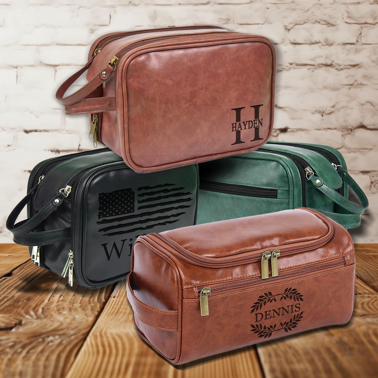 Oqeiplx Personalized Leather Toiletry Bag for Men,Custom Engraved Travel Shaving Dopp Kit Bag,Customized Name&Logo Gift for Father,Husband, Oqeiplx