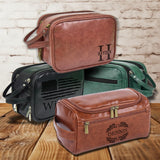 Oqeiplx Personalized Leather Toiletry Bag for Men,Custom Engraved Travel Shaving Dopp Kit Bag,Customized Name&Logo Gift for Father,Husband, Oqeiplx