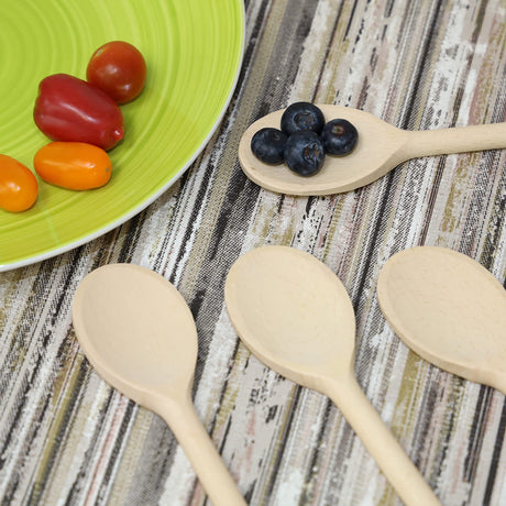 BICB Oval Wooden Spoons for Cooking, Pack of 6 (12-Inch Long) Solid Natural Beechwood Cookware for Stirring, Mixing, Tasting, Serving Food, Craft, BICB