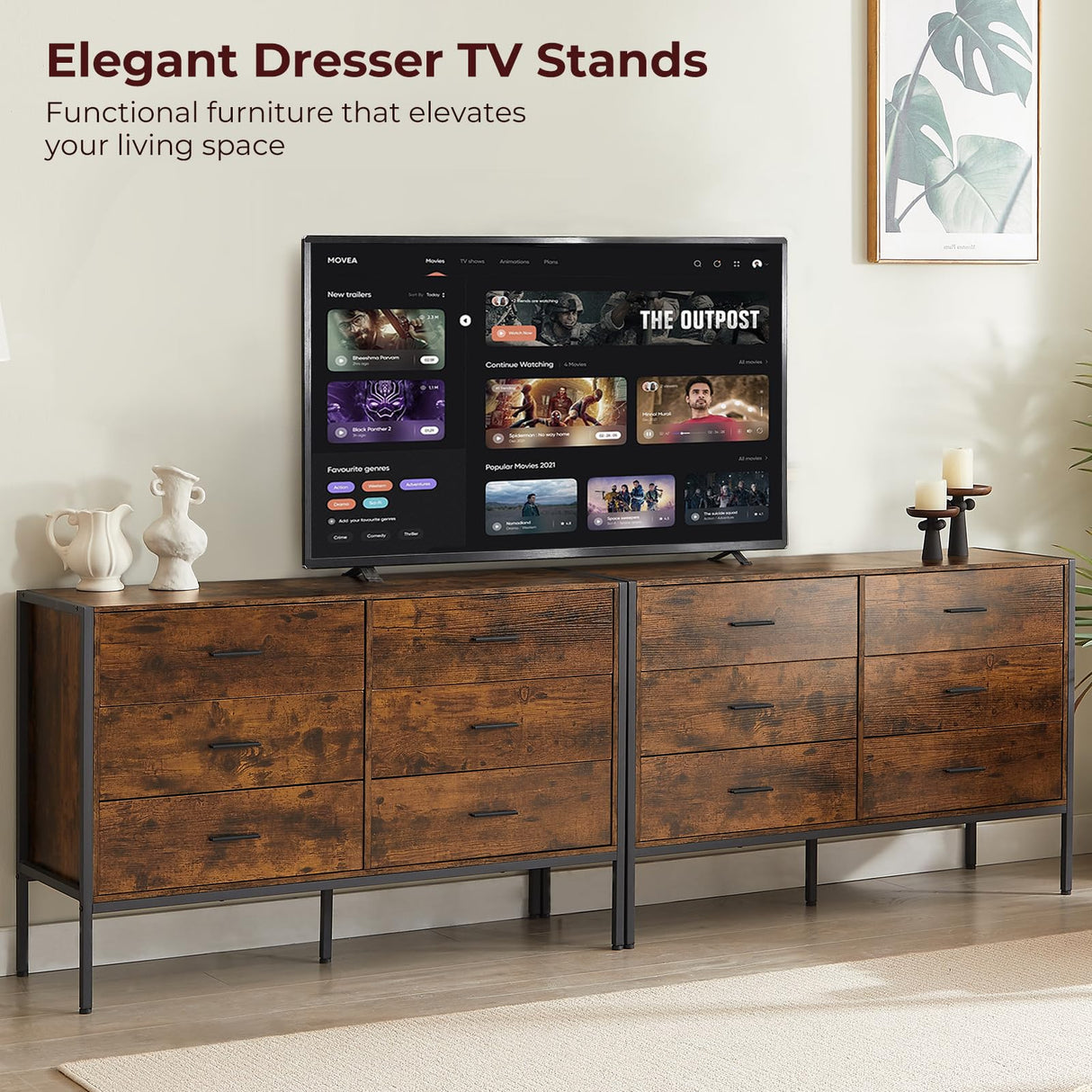 Lyromix Wood Dresser Wide 48'' Wooden TV Stand for Bedroom, Mid Century Modern Chest with Antique Finish, Perfect for Living Room Storage, 48.5" Lyromix