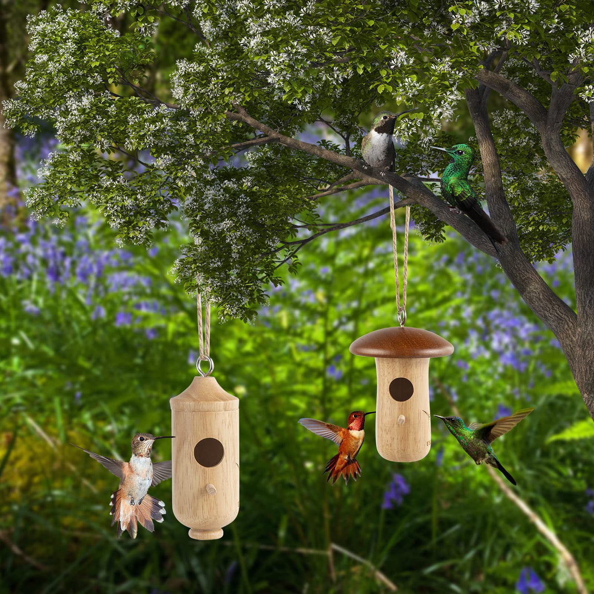 Hummingbird House, Wooden Hummingbird Houses for Outside for Nesting, Birdhouses for Outside, Home Garden Decoration, Gardening Gifts, 2 Pack DNZRONK