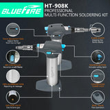 BLUEFIRE HT-908K Butane Soldering Iron Kit Portable Butane Torches Multi-Function Mini Torch for Wood BlueFire