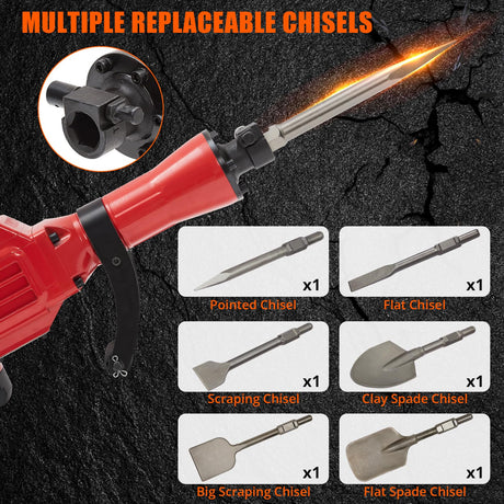 3600W Demolition Jack Hammer, Jack Hammer Concrete Breaker Tool Kit, 6pcs Chisels Bit Set W/Case, Noise-Canceling Earplug, Shoulder Strap Aprafie