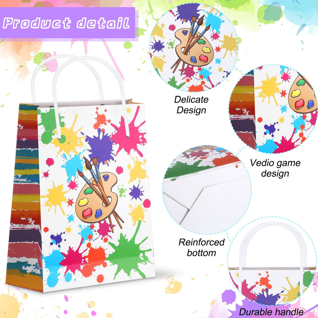 Art Party Bags Paint Art Party Treat Bags Sip and Paint Party Goodies Bags for Paint Splatter Party Art Party Decorations (Bright Style, 16 Pieces) Pajean