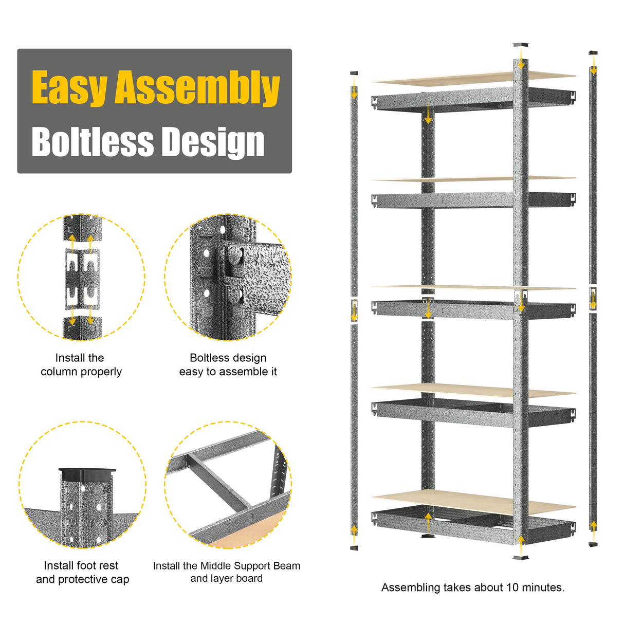 PrimeZone 2 Packs 28" W x 12" D x 59" H Garage Storage Shelves, 5 Tier Adjustable Storage Shelving Unit, Utility Standing Shelf Rack Organizer for PrimeZone