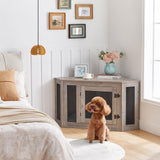 MAHANCRIS Corner Dog Crate Furniture, Wooden Dog Kennel End Table, Decorative Pet Crate Indoor Use, Furniture Style Dog House for Small Medium Dog, MAHANCRIS