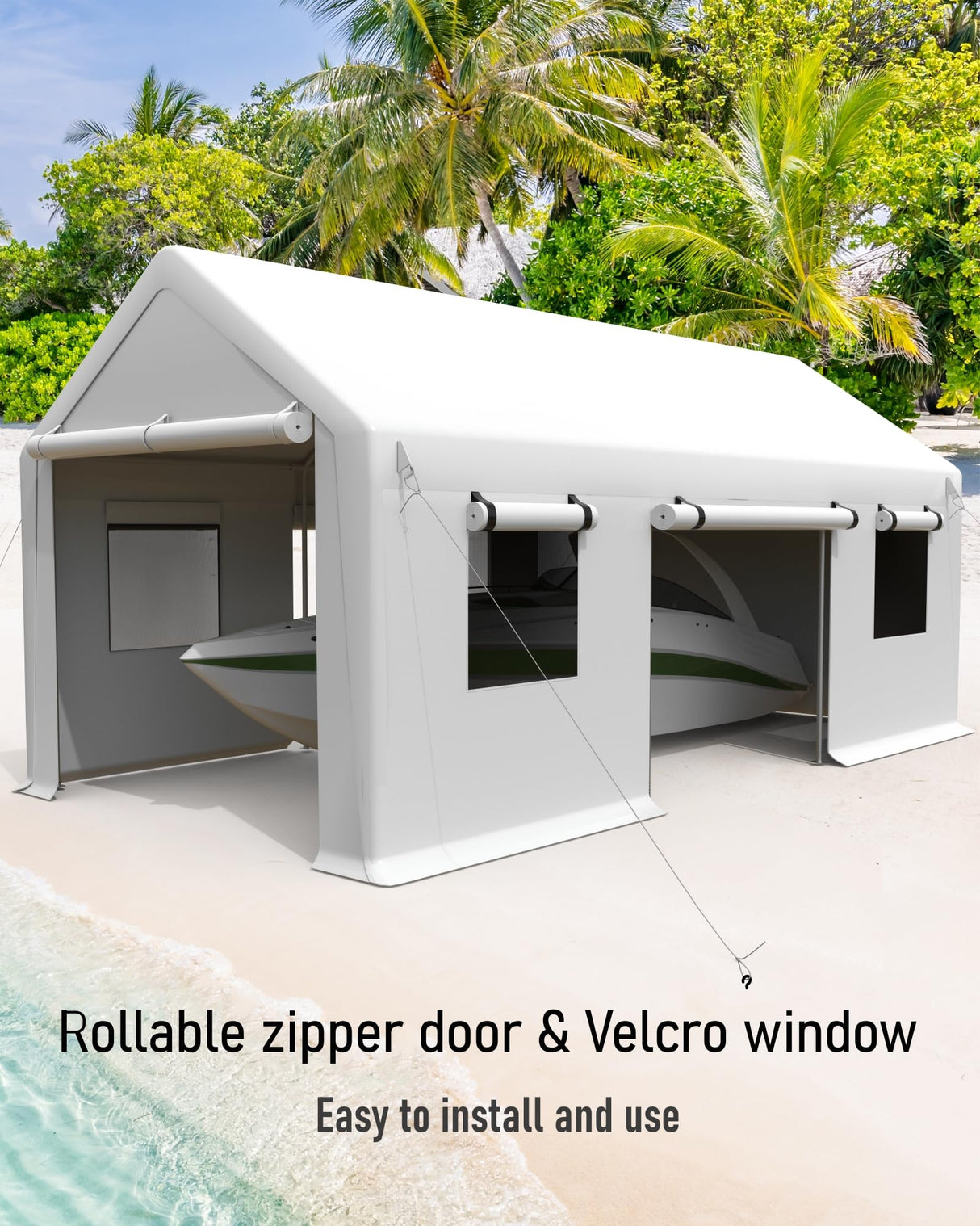 DEXSO Carport 13'x20' Heavy Duty Portable Garage, 1.0 mm Steel Poles & 180 g PE Waterproof Canopy, with Front & Rear Doors, 2 Side Doors, and 4 DEXSO