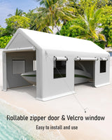 DEXSO Carport 13'x20' Heavy Duty Portable Garage, 1.0 mm Steel Poles & 180 g PE Waterproof Canopy, with Front & Rear Doors, 2 Side Doors, and 4 DEXSO