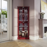 BELLEZE Lighted Corner Display Curio Cabinet Wooden Shelving Unit with Tempered Glass Door, Bar and Liquor Storage Area with 6 Shelves - Woody BELLEZE