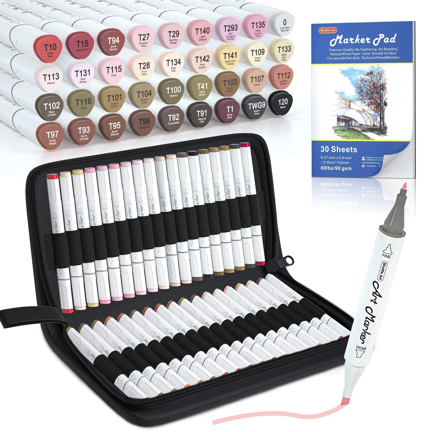 Shuttle Art Art Markers Bundle - 30 Colors Alcohol Markers + 36 Colors Skin Tone Markers Shuttle Art