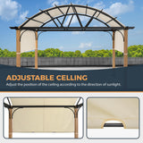 HAPPATIO 10' X 13' Outdoor Pergola with Sling Retractable Pergola Canopy, Wood-Like Aluminum Patio Pergola Shade for Patio, Backyard, Garden,Poolside HAPPATIO