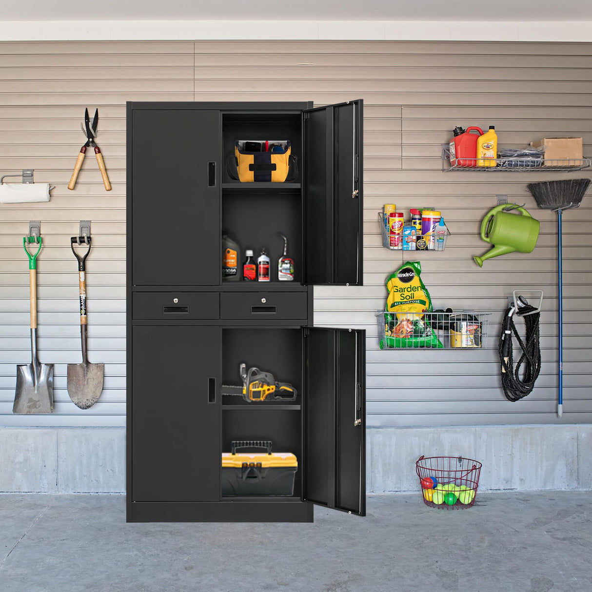iDEKAI Metal Storage Cabinet with Lock, 71" Garage Storage Cabinets with 2 Lockable Drawers and 4 Adjustable Shelves,Tall File Cabinet, Tool Cabinet iDEKAI