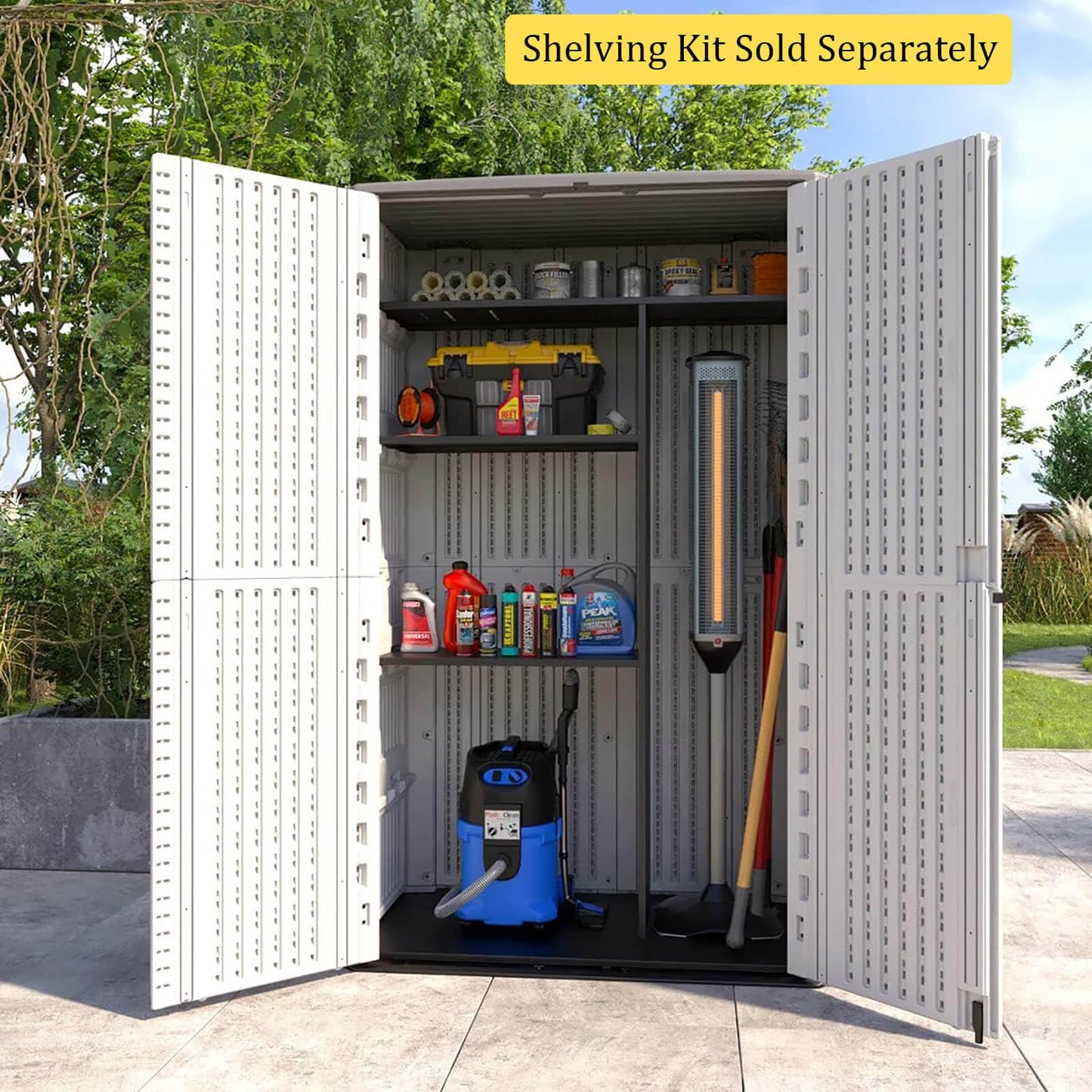 HOMSPARK Vertical Storage Shed Weather Resistance, Double-Layer Outdoor Storage Cabinet for Backyards and Patios Accessories, (50 in. L x 29 in. W x - WoodArtSupply