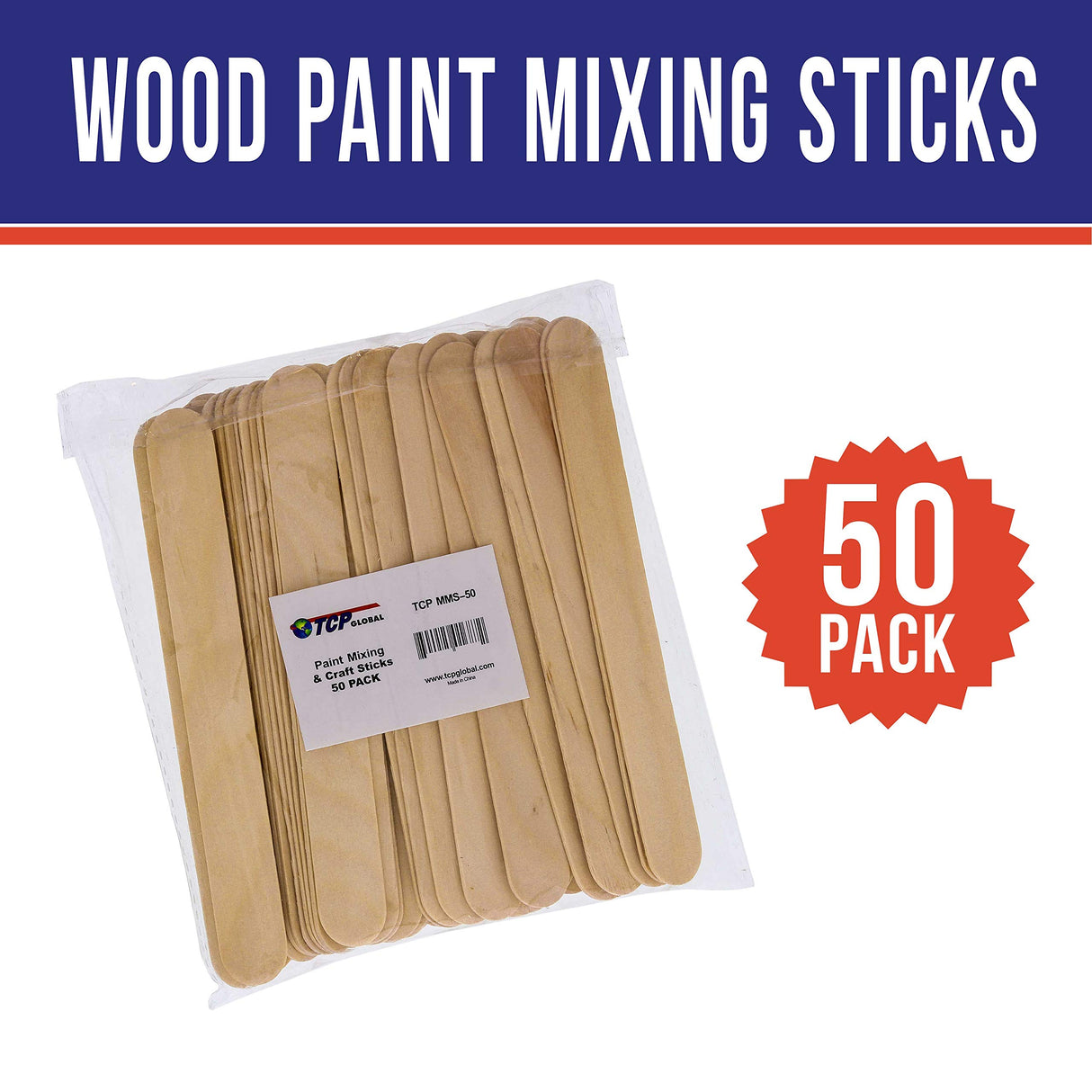 TCP Global Wood Paint Mixing Sticks - 50 Pack - Automotive, Crafts, Airbrush, Art TCP Global