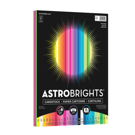 Astrobrights Colored Cardstock, 8.5” x 11”, 65 lb / 176 gsm, "Spectrum" 25-Color Assortment, 75 Sheets (80944-01) Neenah
