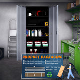 Yizosh Metal Garage Storage Cabinet with 2 Doors and 5 Adjustable Shelves - 71" Steel Lockable File Cabinet,Locking Tool Cabinets for Yizosh