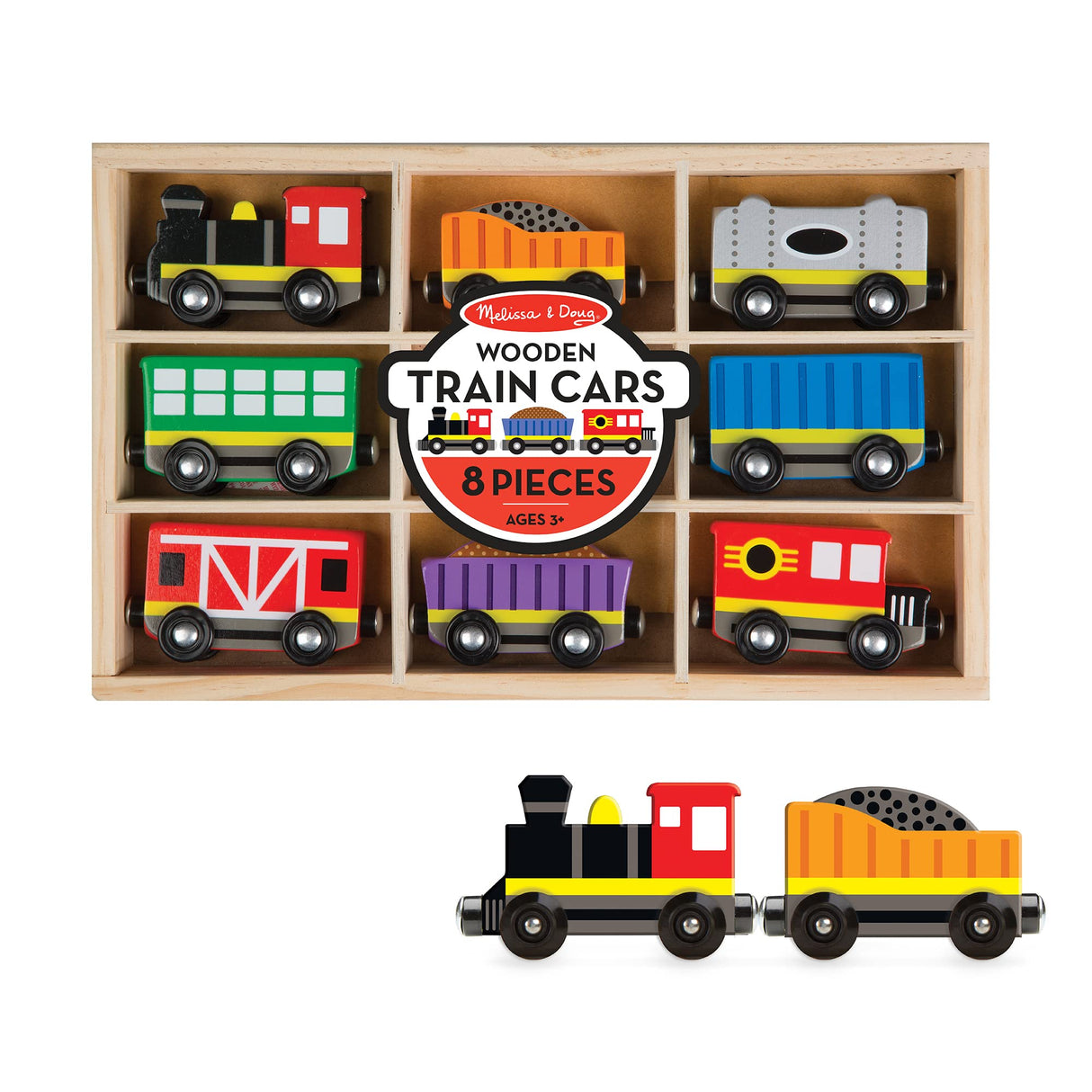 Melissa & Doug Wooden Train Cars (8 pcs) - Magnetic Train, Wooden Train Toys, Train Sets For Toddlers And Kids Ages 3+ Melissa & Doug