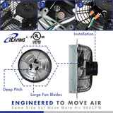 iLIVING 12" Wall Mounted Shutter Exhaust Fan, Automatic Shutter, with Thermostat and Variable Speed controller, 0.6A, 960 CFM, 1400 SQF Coverage Area iLiving