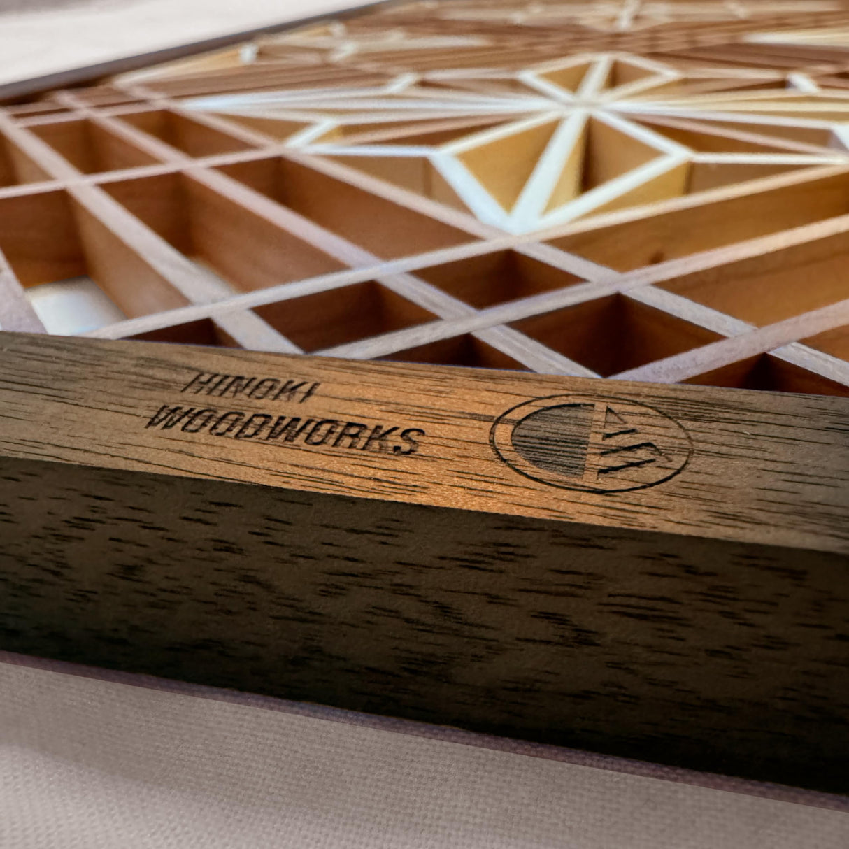 Hinoki Woodworks Kumiko DIY Kit Kakuasa-no-ha Pattern. Ready to Assemble Project with 154 Wood Pieces | Japanese Woodworking craftmanship | Wall Art Hinoki Woodworks