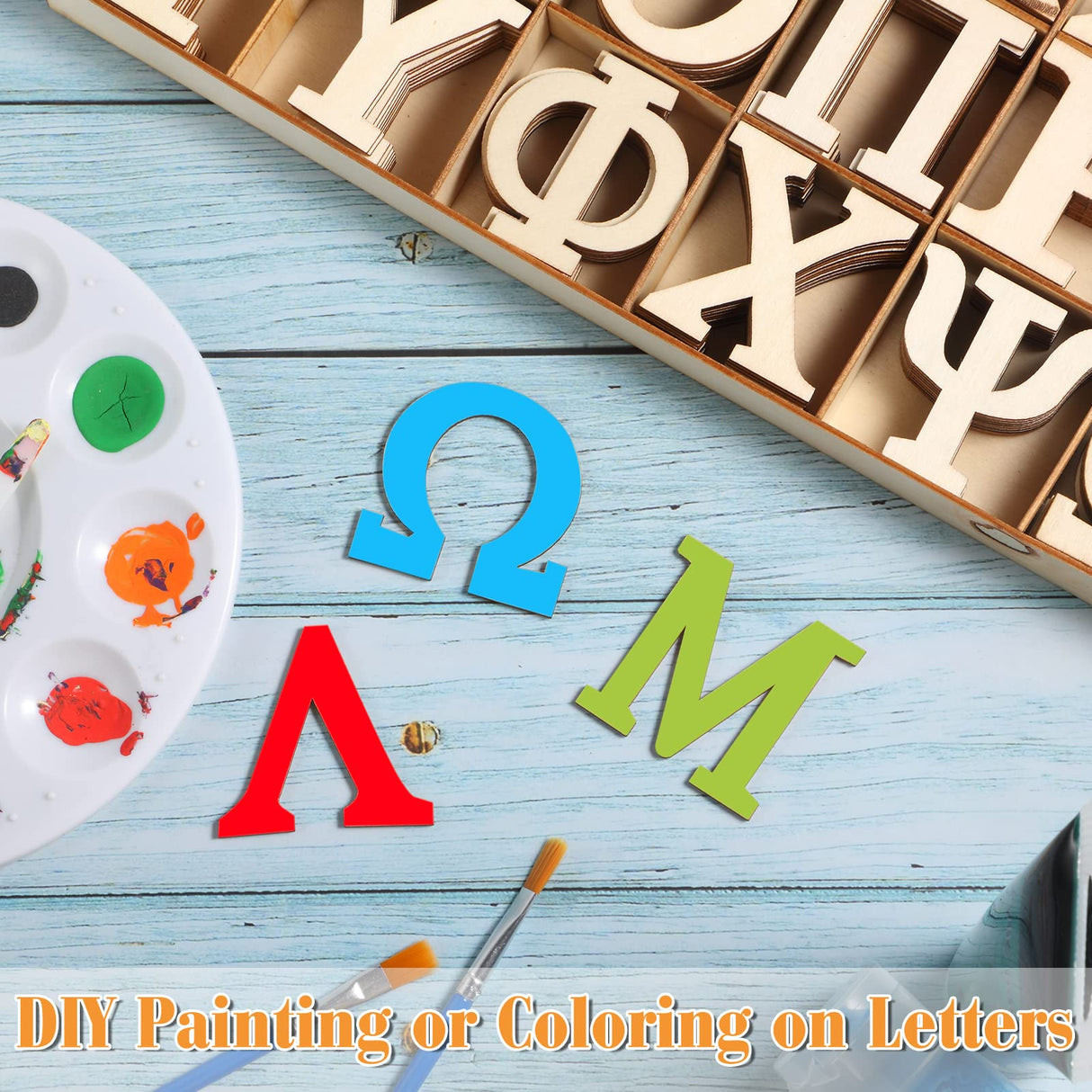 240 Pieces Unfinished Wood Greek Letters with Storage Tray Bold Font Small Wooden Alphabet Letters for Crafts Mini Blank Wood Greek Alphabets for Blulu