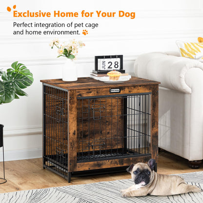 HOOBRO Dog Crate Furniture, Decorative Dog Kennel, Wooden Pet Furniture with Pull-Out Tray, Home and Indoor Use, Double Doors Modern Side End Table - WoodArtSupply