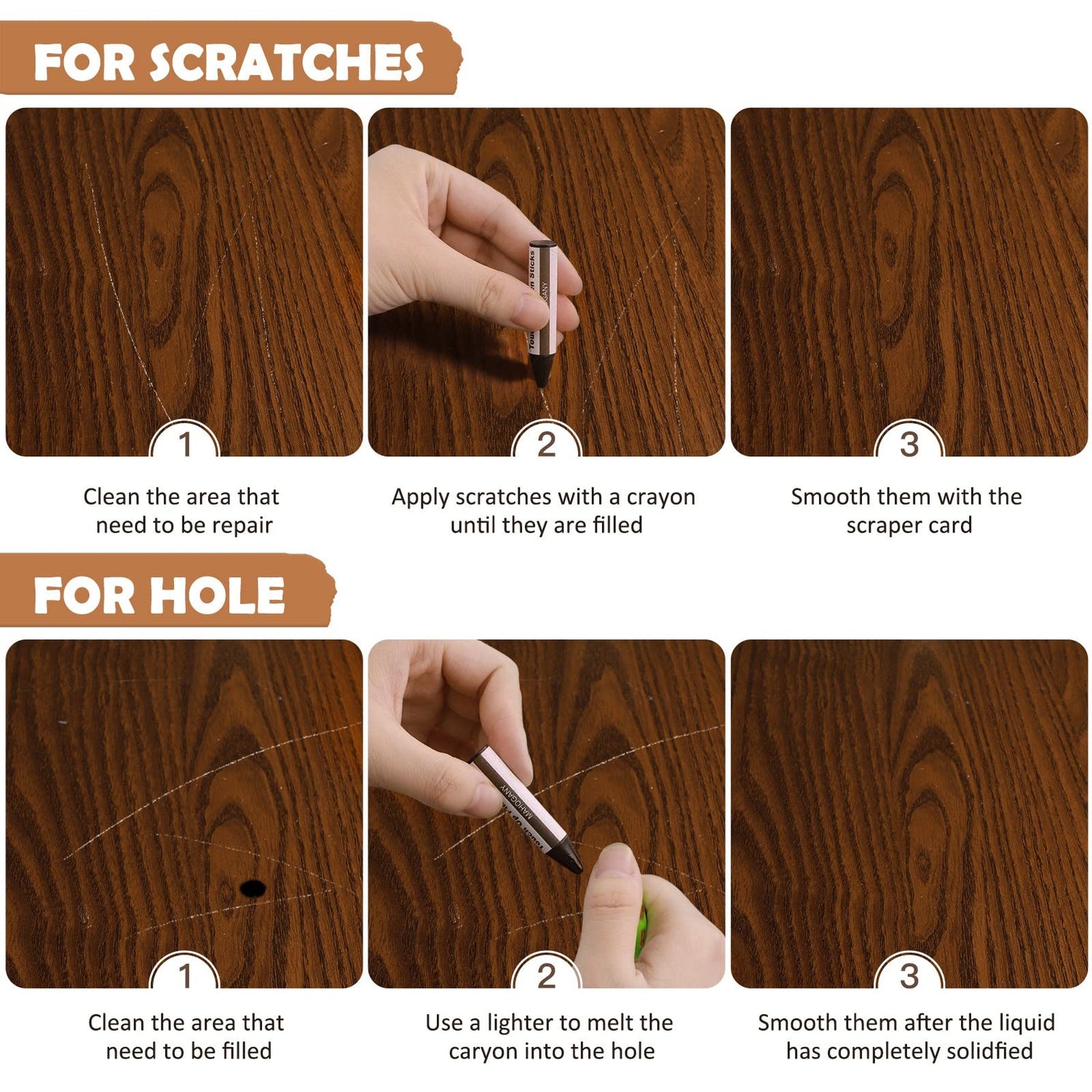 DEWEL Wood Furniture Repair Kit, 31 Pcs Scratch Repair Wood Filler, Wax Sticks with Wood Putty for Wood Floors, Scratches, Cracks, Hole, Laminate, DEWEL