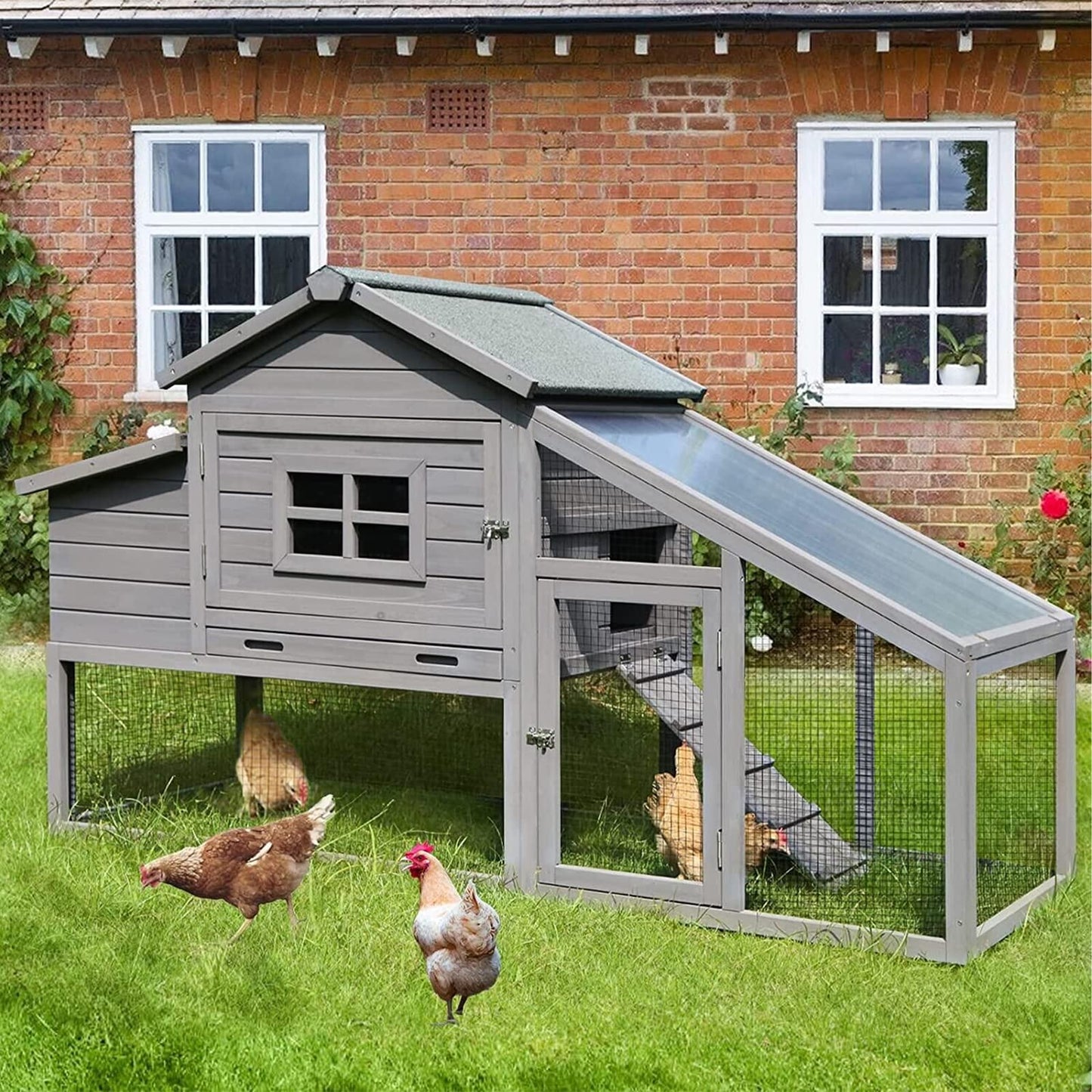 Chicken Coop 69" Chicken House with Large Nesting Box Outdoor Rabbit Hutch with UV Proof Roof,Waterproof