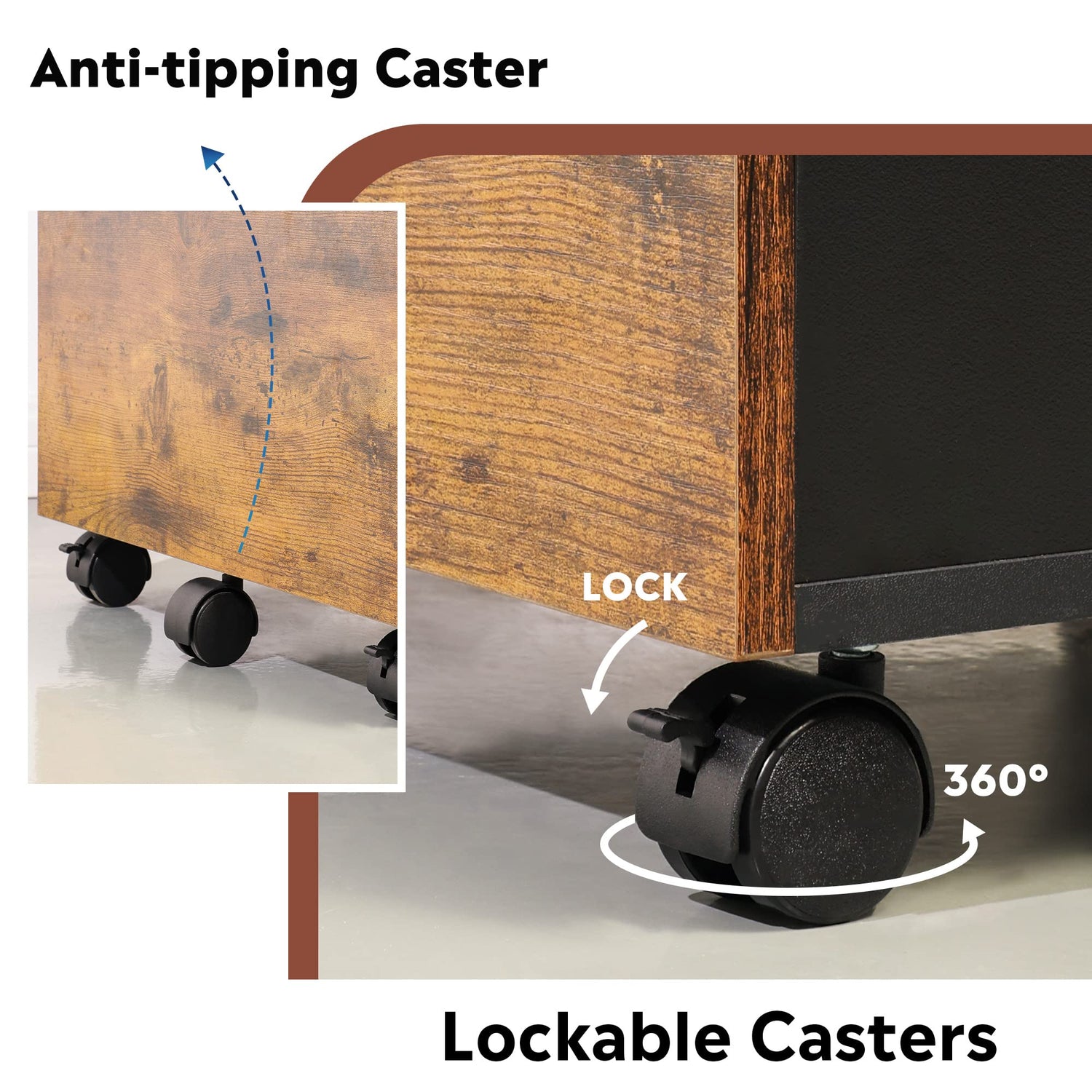 DEVAISE 3 Drawer Wood Mobile File Cabinet, Rolling Filing Cabinet for Letter/A4 Size, Rustic Brown DEVAISE