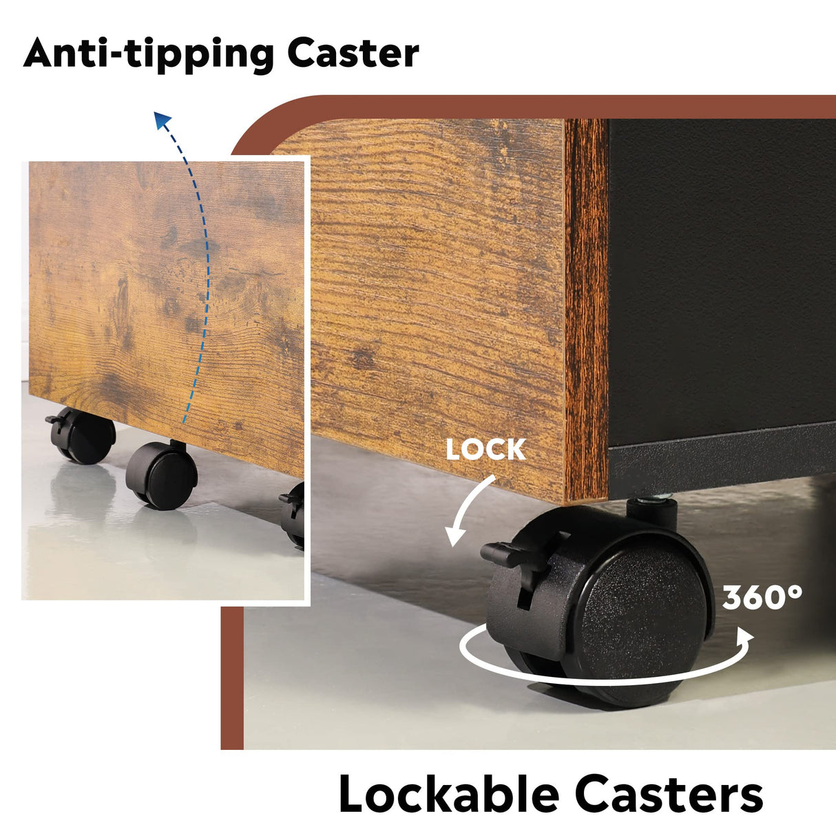 DEVAISE 3 Drawer Wood Mobile File Cabinet, Rolling Filing Cabinet for Letter/A4 Size, Rustic Brown DEVAISE