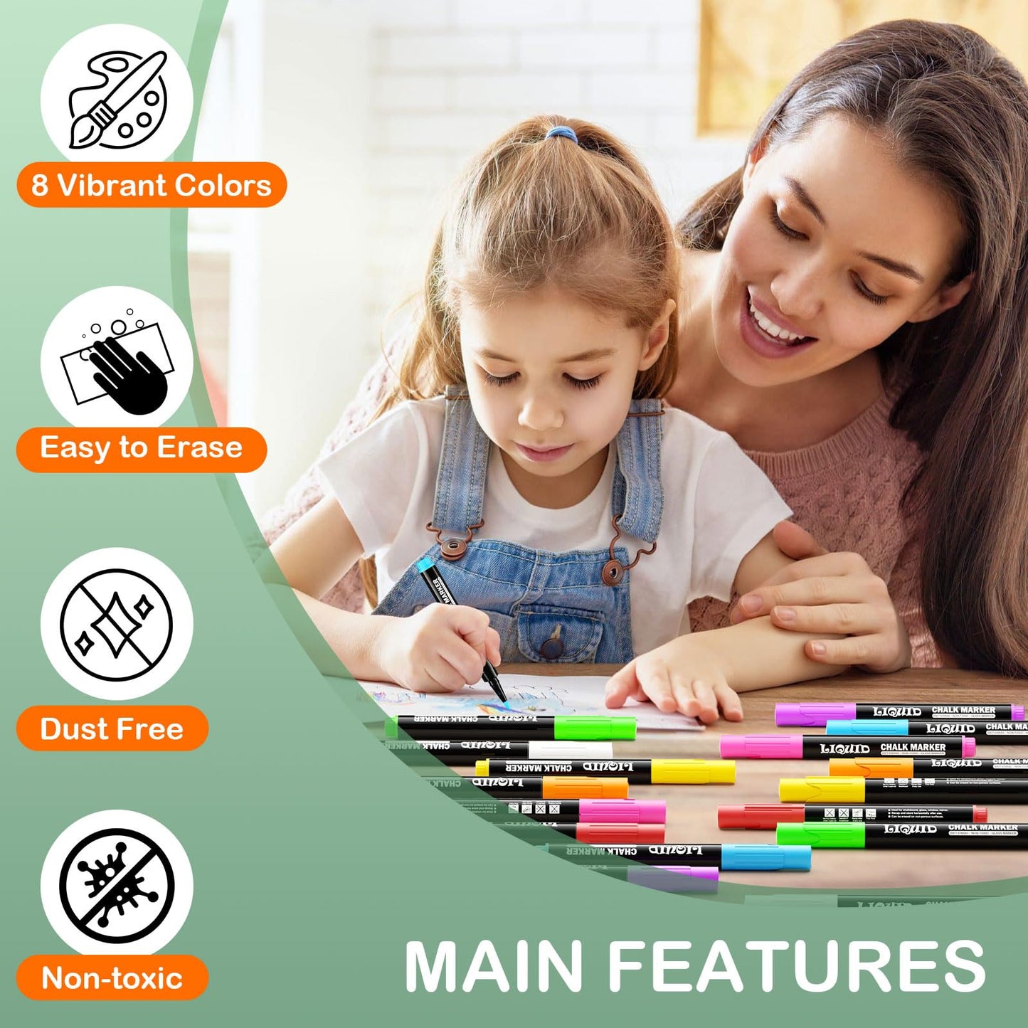 Chalk Markers - 12 Vibrant, Erasable, Fine Tip, Includes 3 Metallic Liquid Chalk Markers For Kids - Wet Erase Markers Fine Point - Chalk Board - WoodArtSupply