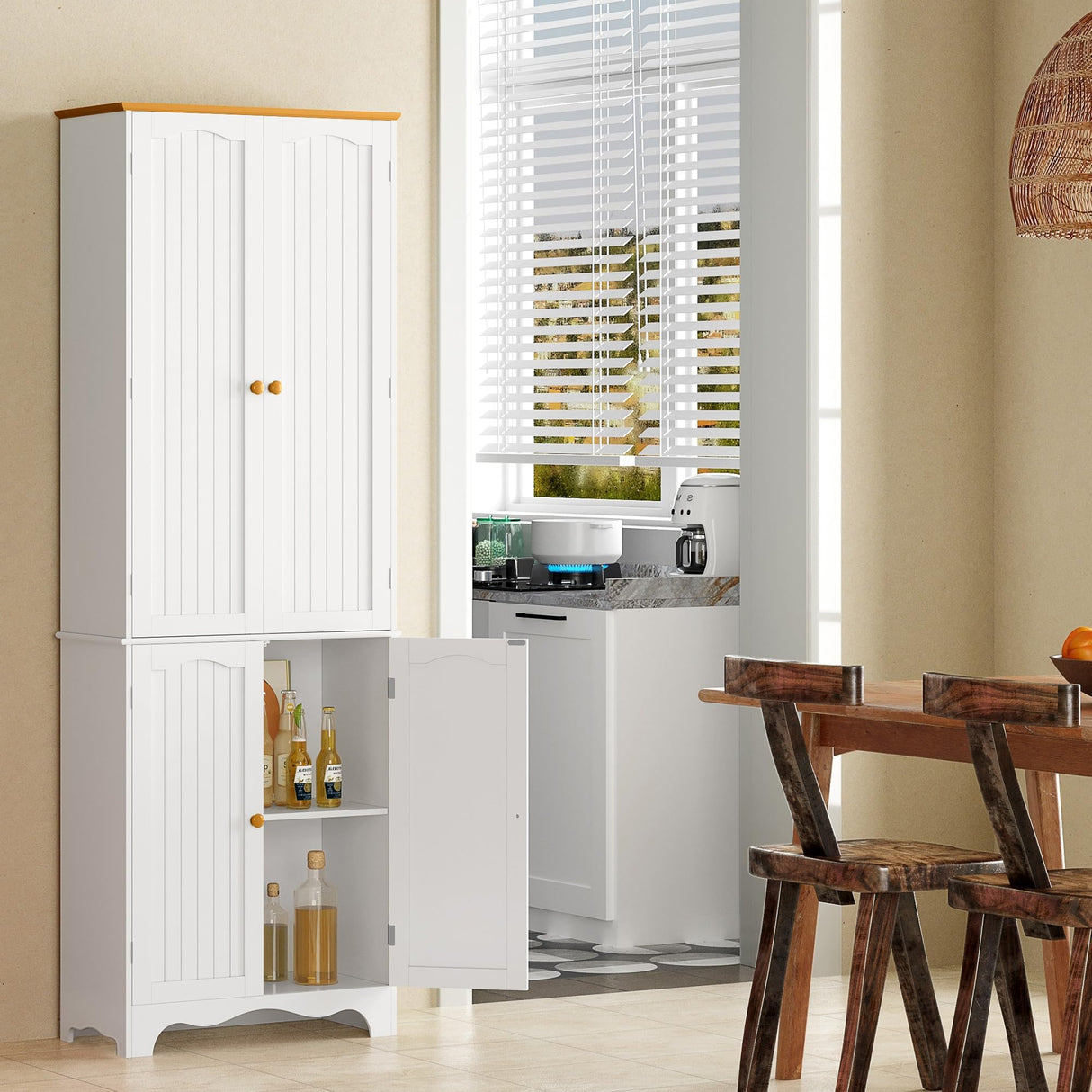 Function Home 72" Kitchen Pantry Cabinet, Freestanding Storage Cabinet, Tall Food Pantry with Doors and Adjustable Shelves, Utility Floor Cabinet for Function Home